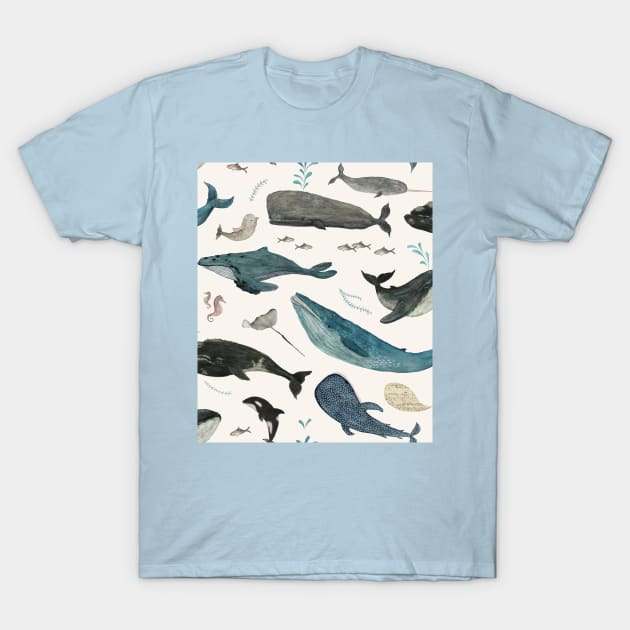 Whale song (blue) T-Shirt by katherinequinnillustration